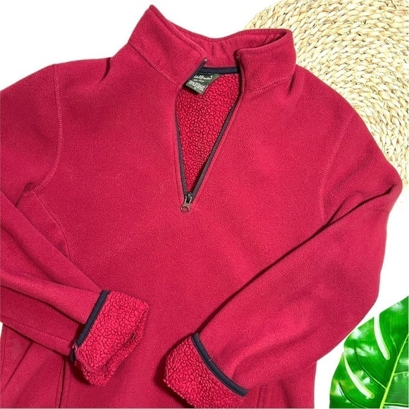 Eddie Bauer 2000’S Red 1/2 Zip Fleece Pullover Cozy Sweatshirt Size Small - Picture 16 of 16